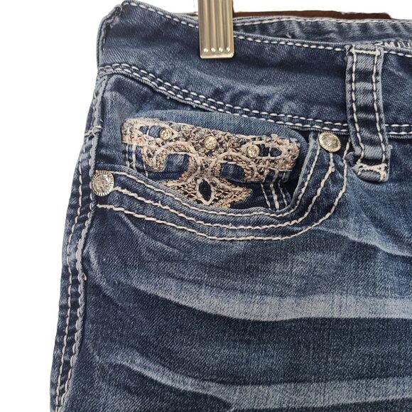 Premium Vanity Collection 26W 31L Boot Cut Embellished Jeans Criss Cross - Picture 10 of 12